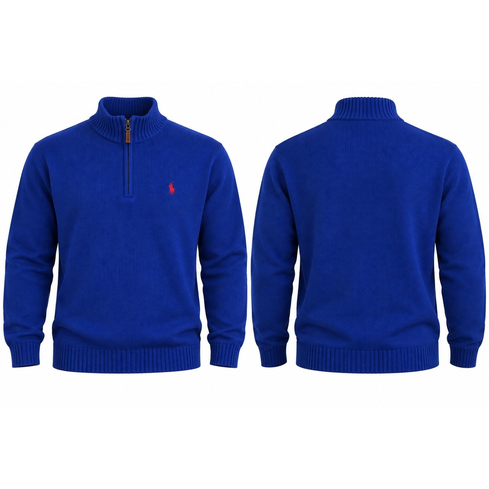 Polo Ralph Lauren Mens XL Blue Cotton Quarter Zip Pullover Sweater Pony Logo